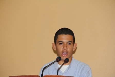 Young Jessups Villager Mr. Kaige Williams giving his view of the benefits of the new Jessups Community Centre to his community
